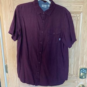 Fashionable Men's Maroon Vans Short Sleeve Button Up